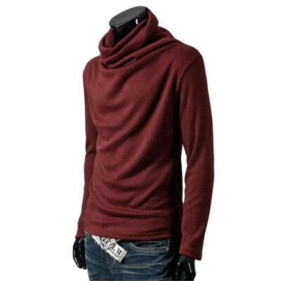 

Mens High Collar Pile Collar T Shirts Casual Knitted Slim Long Sleeve T Shirt Solid Color T150 For Men