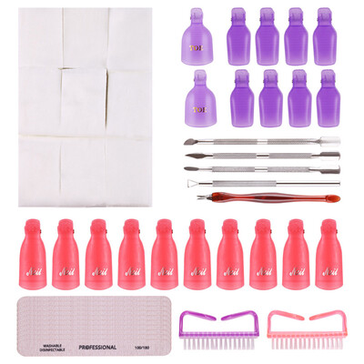 

Nail Polish Remover Clips Set Stainless Steel Cuticle Nippers Pusher Manicure Tools Wipe Cotton Pads Nail Files Nail Brush