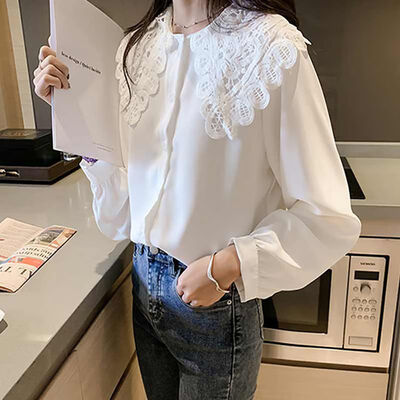 

Women O Neck Long Sleeve Chiffon Blouse Ladies Fashion Elegant Blouses Women Lace Patchwork Blouse Shirt Casual Women Tops