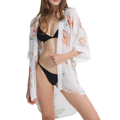 

Women Summer Beach Kimono Cardigan Floral Print Chiffon Loose Scarves Shawls