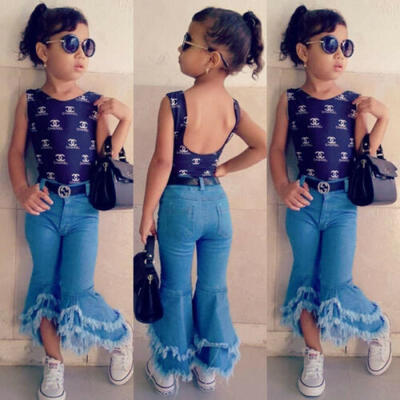 

Toddler Kids Baby Girl Outfit Clothes Ruffle Rainbow Jean Leggings Pant 1PCS