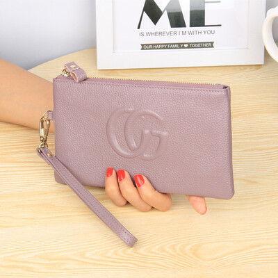

2019 new first layer cowhide wallet female long zipper ultra-thin leather wallet Korean version of the wallet women