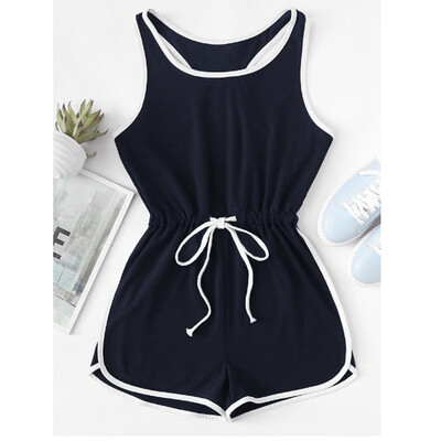 

Starmoon Fashion Women Sleeveless O-Neck Solid Lace Up Bandage Casual Sport Jumpsuit