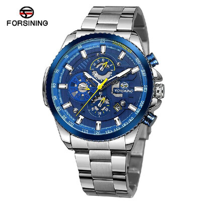 

FORSINING Men Three Dials Stainless Steel Band Calendar Analog Watch Waterproof Automatic Mechanical Wrist Watch