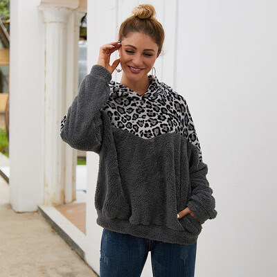 

Damen Sweatshirt T-Shirt Hoodie Pullover Bluse Leopard Patchwork Langarmshirt