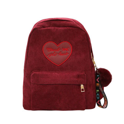 

Vintage Women Small Backpack Corduroy Hair Ball Shoulder Travel Schoolbags
