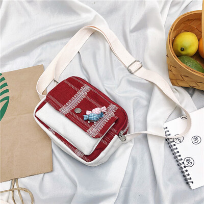 

Small bag canvas bag womens shoulder Messenger bag college students Harajuku Joker Korean tide port wind cloth bag ins Sen