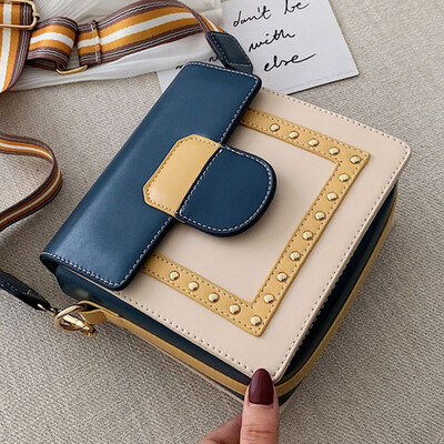 

Bags women 2019 new Korean style Joker wide shoulder Messenger bag rivet shoulder Messenger bag