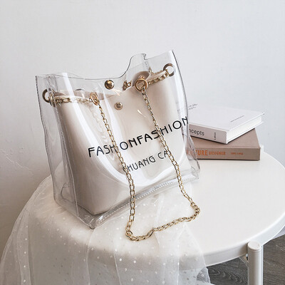 

Advanced foreign gas bag chain jelly transparent bag new 2019 summer mother bucket bag fresh oblique satchel bag