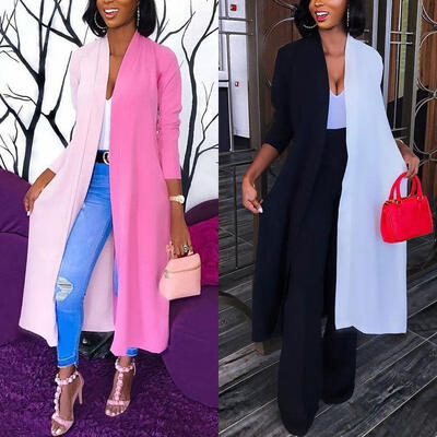 

Women Loose Long Contrast Cardigan Draped Kimono Shawl Tops Blouse Coat Jacket B