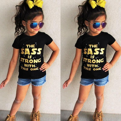 

Cute Toddler Baby Girl Short Sleeve Tops T-Shirt Letter Print Crew Neck Tee 2-6Y