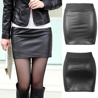 

Women Sexy Black PU Leather Pencil Bodycon High Waist Mini Dress Short Skirt