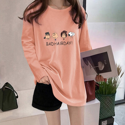 

Women Round Collar Autumn Summer Cartoon Printed Loose Long Sleeve Casual Simple Wild T-Shirt 5 Colors