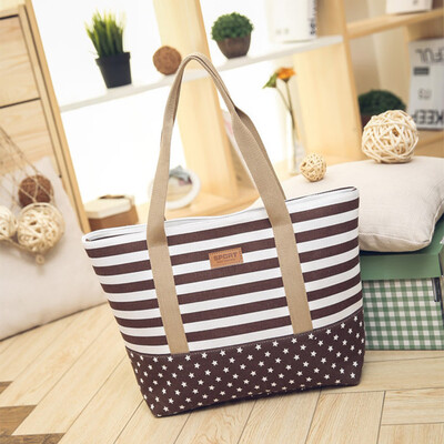 

Tailored Womens Striped Shoulder Bags Capacity Women Canvas Bags Size Large RD