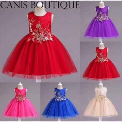 

UK Flower Girls&39 Embroidered Lace Bridesmaid Wedding Pageant Prom Party Dresses
