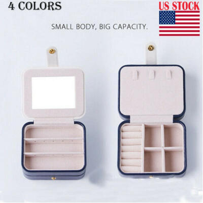 

US Portable Travel Jewelry Box Organizer Leather Jewelry Ornaments Case Storage