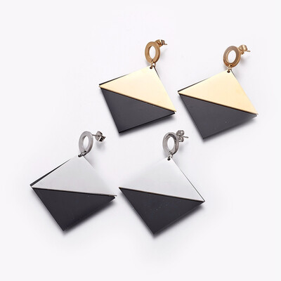 

304 Stainless Steel Stud Earrings with Plastic Rhombus Mixed Color 58mm Pendant 45x45x2mm Pin 08mm