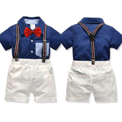 

Baby Boys Outfit Set Kids Wedding Formal Suit Bowtie Gentleman ShirtBib Pants