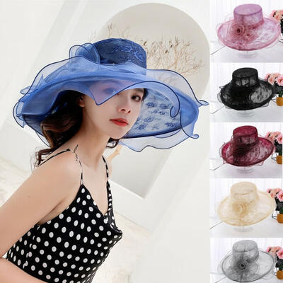 

New Women Kentucky Derby Sun Hat Wide Brim Wedding Tea Party Church Organza Hats Fashion