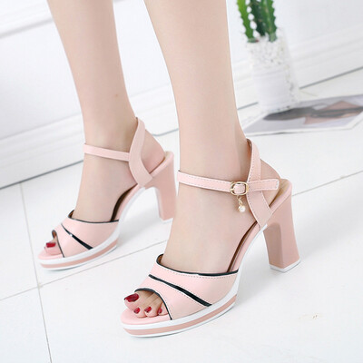 

Rose Fashion Ladies Fish Mouth Wild Color Matching Buckle With High Heel Sandals