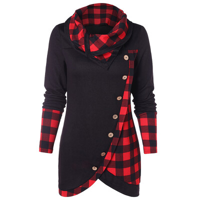 

Turtleneck Tartan Asymmetrical Sweatshirt