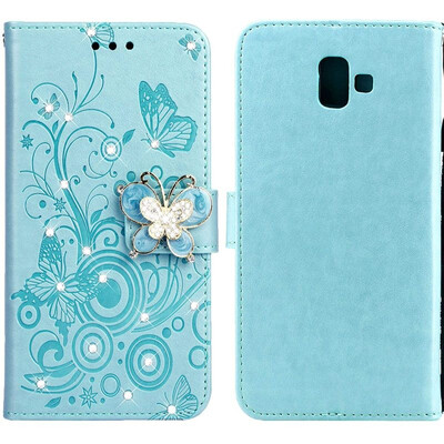 

MOONCASE Samsung Galaxy J6 Butterfly Rhinestone Embossed Leather Case - Green
