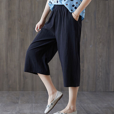 

Womens Elastic Trousers Casual Long Wide Leg Straight Trousers Solid Color