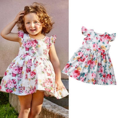 

New Flower Printed Baby Girls Kids Princess Casual Party Princess Outfit Dresses