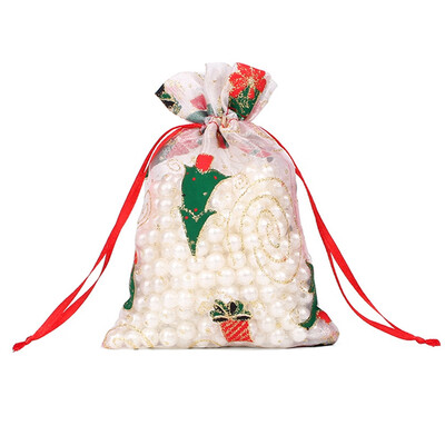 

Colored Santa Claus Christmas Organza Pouch Wire Mesh Element Jewelry Bags Packaging Drawable Organza Gift Bags