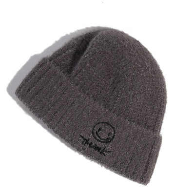 

Lady Redwood Hat Smiling Face Embroidered Wool Hat Student Lovely Mink-like Wool Knitted Hat Daily Headgear in Autumn&Winter