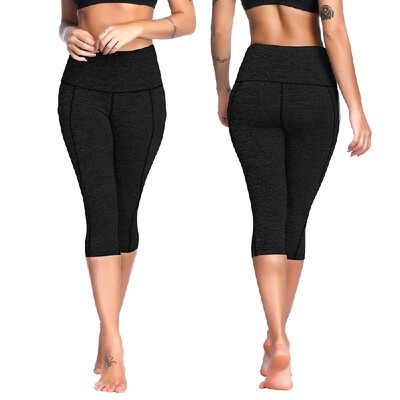 

Womens High Waist Capri Yoga Pants Tummy Control Workout Running 4 Way Stretch Yoga Leggings Tights with Pocket