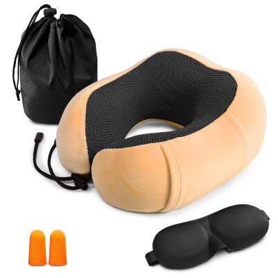 

Travel Pillow Memory Foam Neck Pillow Neck Head Support Pillow with Waterproof Travel Bag Eye Mask&Ear Plugs for Airplane Cars