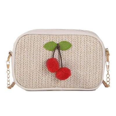 

Crossbody Messenger Handbags Women Cherry Decor Woven Chain Shoulder Bags