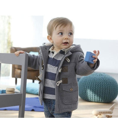 

2015 New Baby Infant Child Boys Winter Fleece Horn Button Coat Hoodies 6M-3T Fashion Little Boys