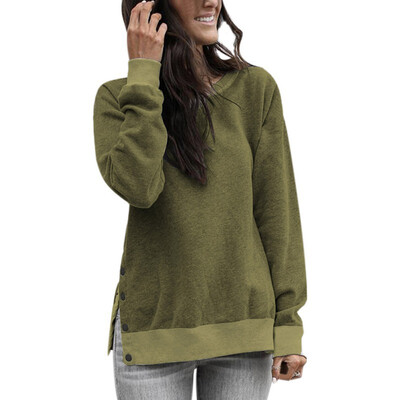 

Sweatshirt Women Autumn Winter Pullover Round Collar Solid Color Button Loose Sweatshirt Long Sleeve Casual Simple Wild Tops