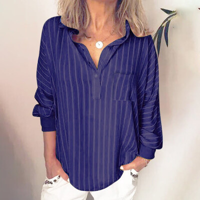 

Starmoon Fashion Woman Loose Casual Striped Button Lapel Long Sleeve Shirt Top Blouse