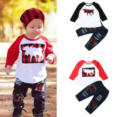 

Newborn Kids Baby Boys Long Sleeve Cotton Tops Pants Jeans Leggings Outfits Set