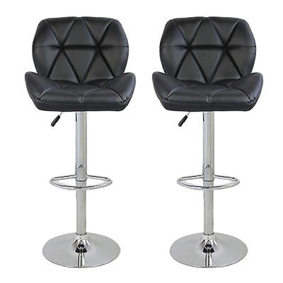 

Set of 2 Adjustable Swivel Bar Stool Adjustable Height with Back Leather SeatBlack