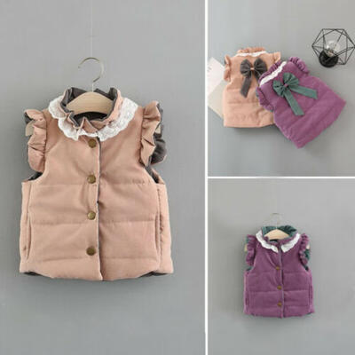 

UK Toddler Kids Girls Baby Bowknot Gilet Winter Waistcoat Coat Vest Outerwear