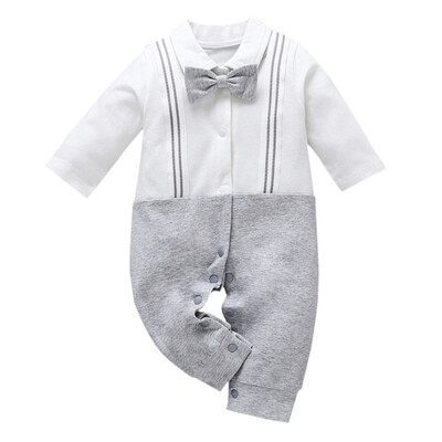 

Gentleman Boy Rompers 0-24M Newborn Jumpsuits Cotton Boy Clothes Spring Long Sleeve Rompers with Tie Wedding Boy Clothes