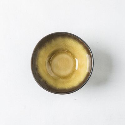

YUAN CI SHI DAI Personality Creative Tableware Solid Color Ceramic Bowl Household Bowl Crack Glaze Yellow 12241