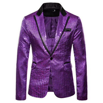 

Luxury Mens Sequin Suit Coat Casual Slim Formal One Button Blazer Jacket Tops