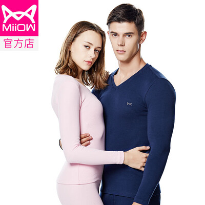 

Cat Man MiiOW thermal underwear men&women warm winter slim breathable ladies comfortable close-fitting autumn clothes long pants warm suit two-piece deep sea blue V-neck male XL