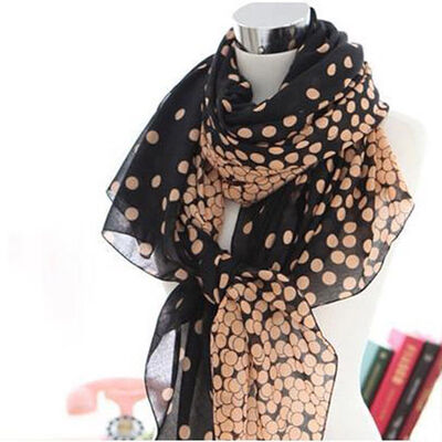 

Women Ladies Long Polk Dots Print Pattern Shawl Scarf Warp Stole