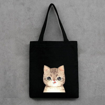 

Women Cute Cat Printing Canvas Tote Girls Casual Shoulder Bags Large Capacity Shopping Bags Handbag Bolsos Mujer YJ