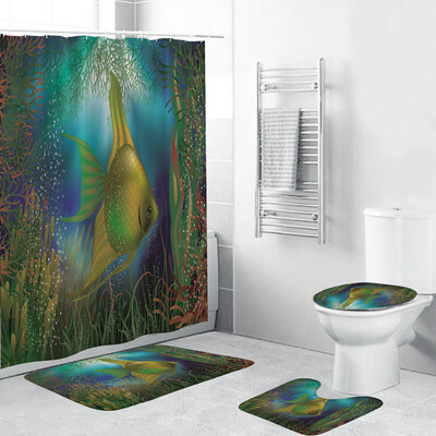 

Toponeto 4PCS Non Slip Toilet Polyester Cover Mat Set Bathroom Shower Curtain