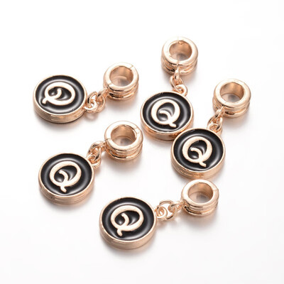 

Alloy Enamel European Dangle Beads Flat Round with LetterQ 27mm Hole 5mm