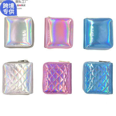 

New Europe&the United States colorful environmental protection laser PU short wallet student card package wallet coi
