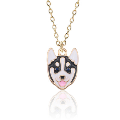 

Dripping Oil Husky Dog Necklace Long Choker Mens Chain Gifts for Women Jewlery Animals Puppy Doggy Pendant