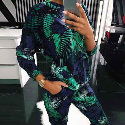 

Roseonmyhand 2PCS Womens Print Tracksuits Set Lounge Wear Ladies Top Suit Pant Plus Size